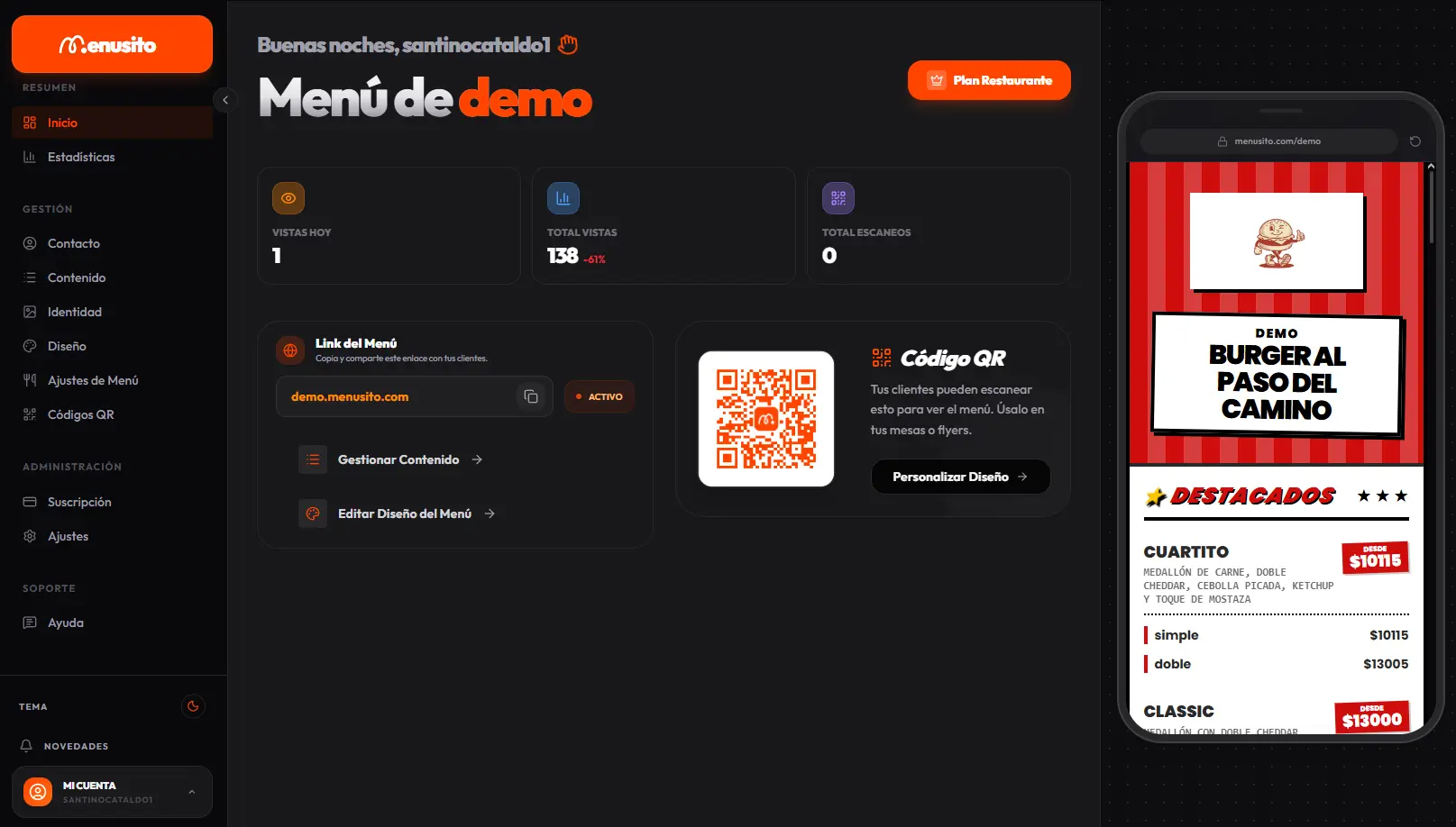 Menusito Dashboard Dark