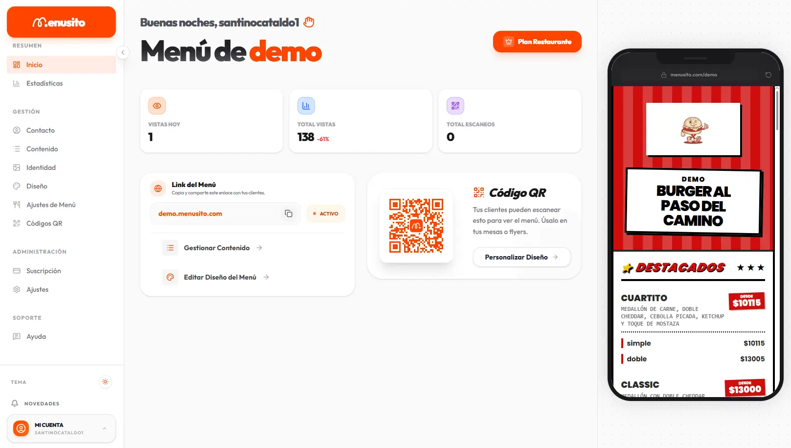 Menusito Dashboard Light